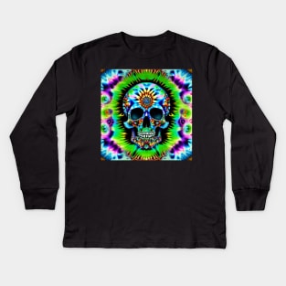 Skull Tie Dye Psychedelic Trippy Festival Hippie Neon Kids Long Sleeve T-Shirt